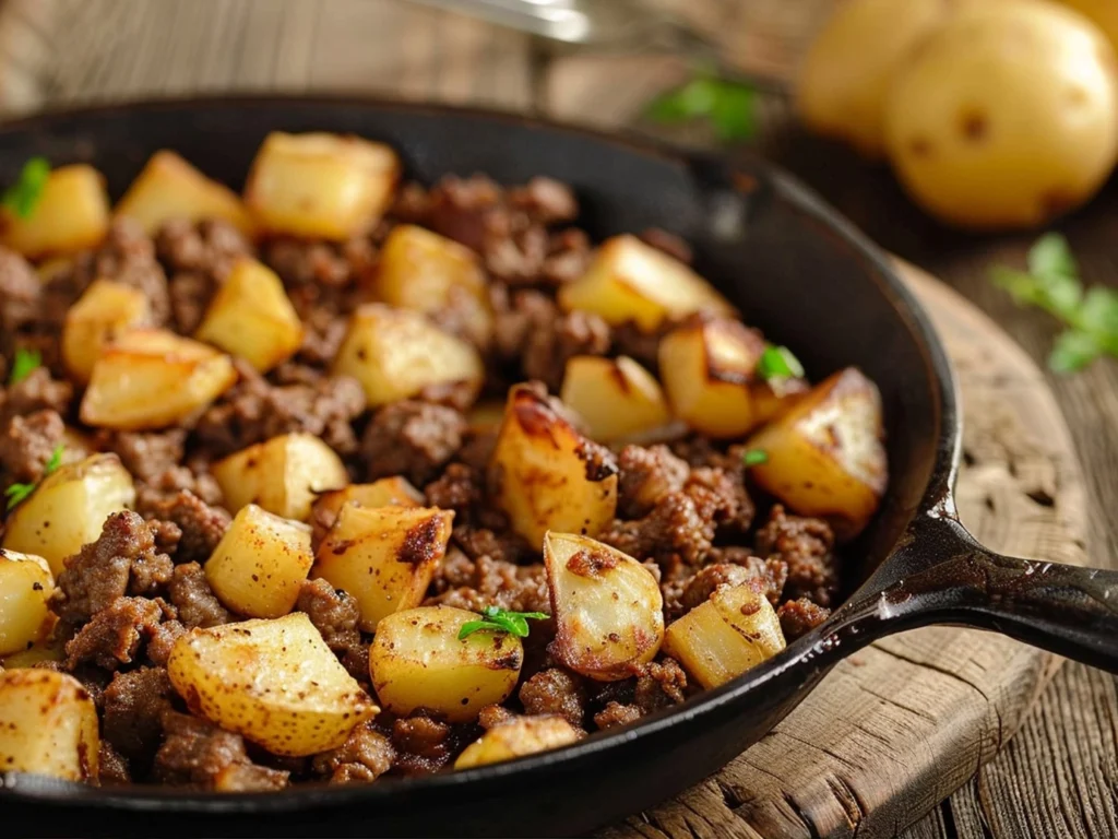 Картопля з фаршем на сковороді