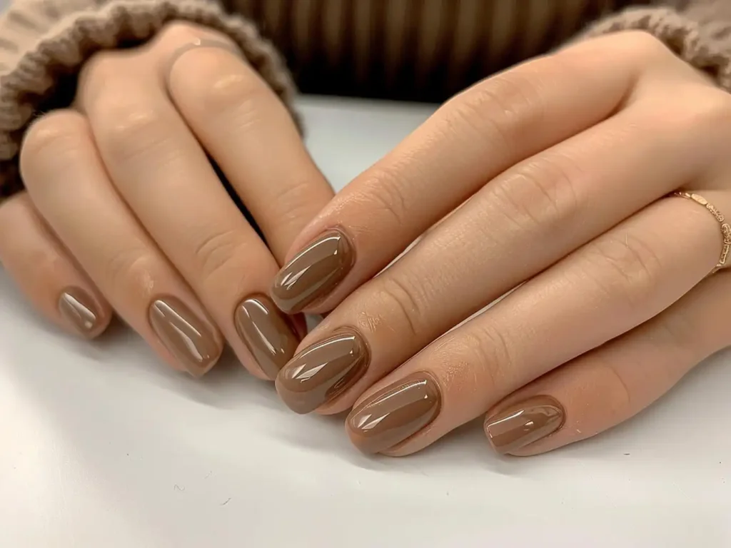 Квадратні нігті у коричневому кольору