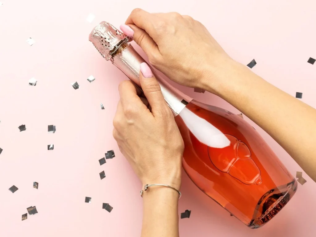 Пляшка рожевого ігристого вина