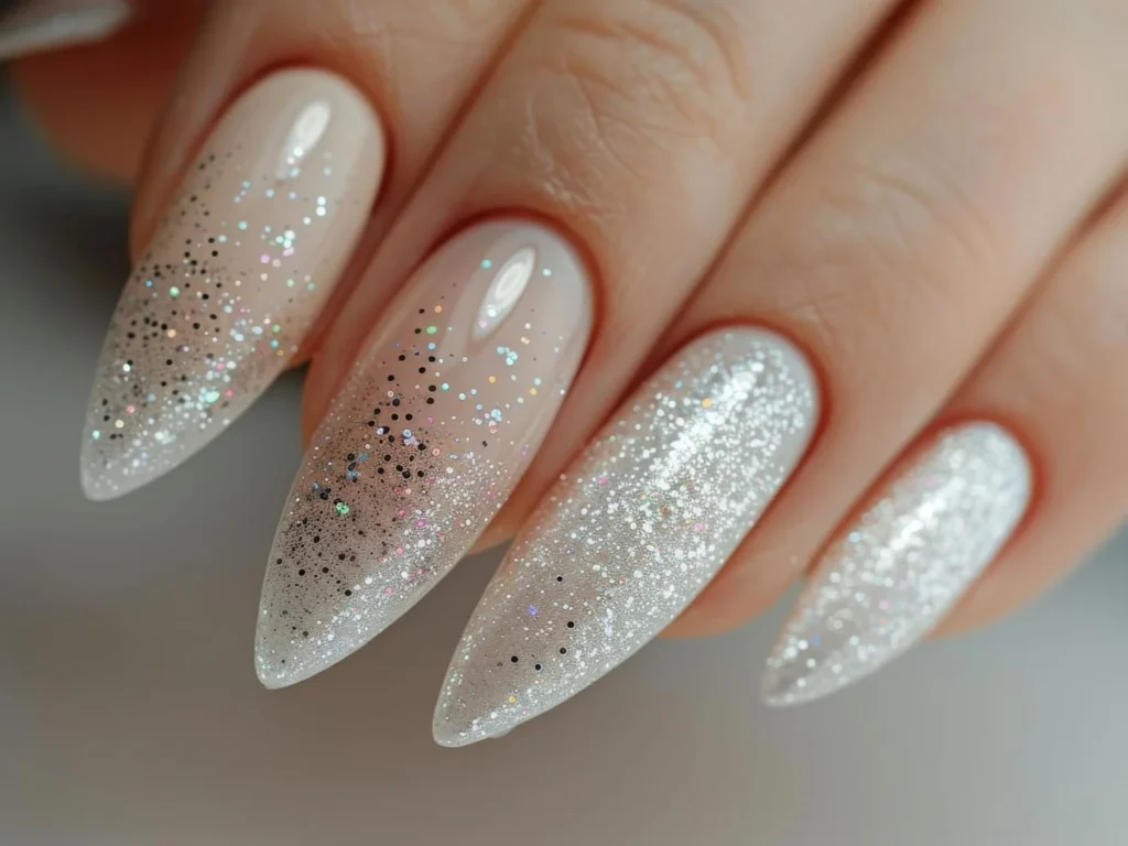 Світлий манікюр з блискітками