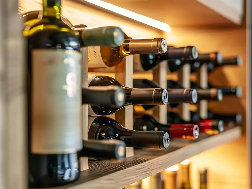 Вино лежить горизонтально на полиці